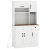 167cm Tall Pantry Cabinet with Hutch and Power Outlets-White