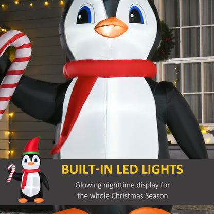 8ft Inflatable Christmas Penguin Holding Candy Cane Blow Up Outdoor Decoration in Red and Black and White