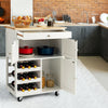 Rolling Kitchen Cart with 3 Tier Wine Racks and Cupboards-White