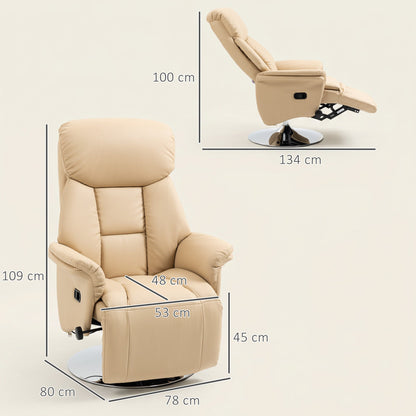 HOMCOM Adjustable Swivel Recliner, Manual Recliner Chair with Footrest, Padded Arms, PU Leather Upholstery, Beige