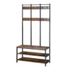 HOMCOM Coat Rack Stand, Free Standing Hall Tree, Coat Stand with Hooks, Bench and Shoe Rack, 100cm x 38.5cm x 185.5cm, Industrial Style, Rustic Brown and Black