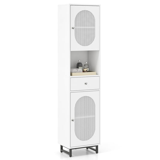 170cm Tall Bathroom Cabinet with two doors and an open compartment in white