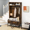 4-in-1 Coat Rack with Seat Cushion and Open Compartments-Rustic Brown