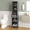 170cm Tall Bathroom Cabinet with Fluted Door and 1 Drawer 3 Open Shelves-Grey