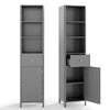 170cm Tall Bathroom Cabinet with Fluted Door and 1 Drawer 3 Open Shelves-Grey