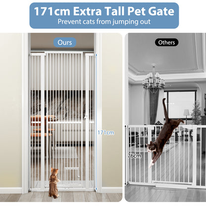 Comparison of the 171cm tall white metal pet gate with a shorter gate