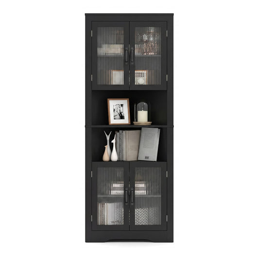 171cm Tall Space-saving Corner Cabinet with glass doors and open shelves holding decorative items