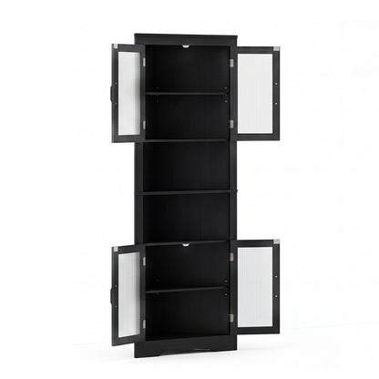 171cm Tall Space-saving Corner Cabinet with 4 Tempered Glass Doors and Adjustable Shelves-Black