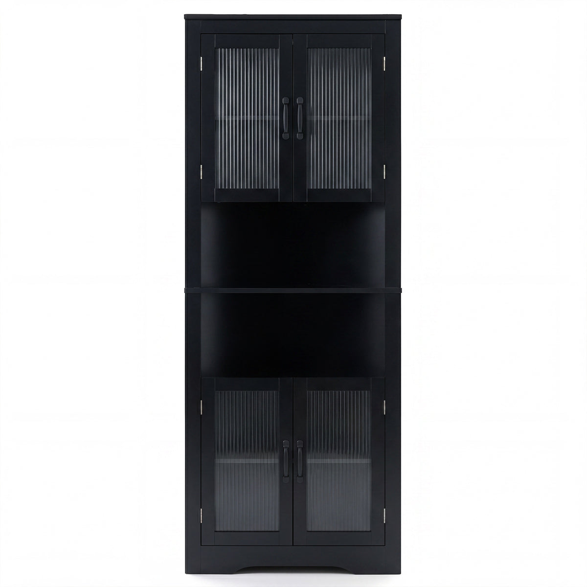 171cm Tall Space-saving Corner Cabinet with 4 Tempered Glass Doors and Adjustable Shelves-Black
