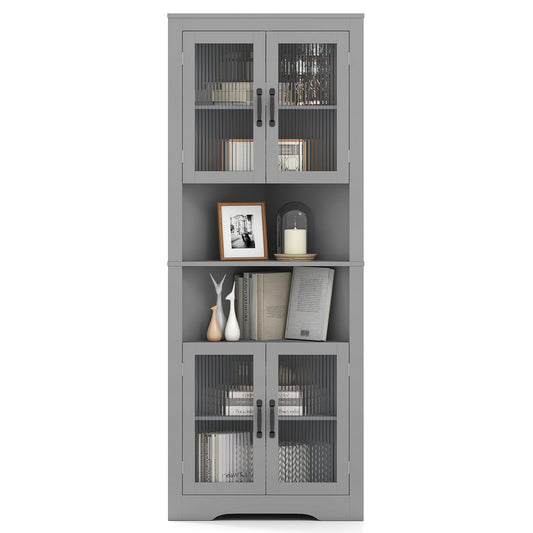 171cm Tall Space-saving Corner Cabinet with four glass doors and adjustable shelves