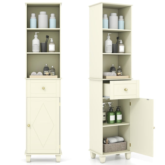 172cm Tall Bathroom Cabinet with drawer and 3 open shelves in white