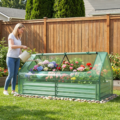 174 x 84 x 30 cm Raised Garden Bed with Cover-Green