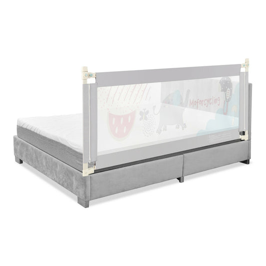 175CM Baby Bed Rail Guard with Double Safety Lock and Adjustable Height-Grey, a grey bed rail guard fitted to a single bed