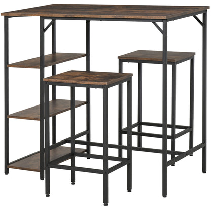 HOMCOM Industrial Bar Height Dining Table Set in Rustic Brown