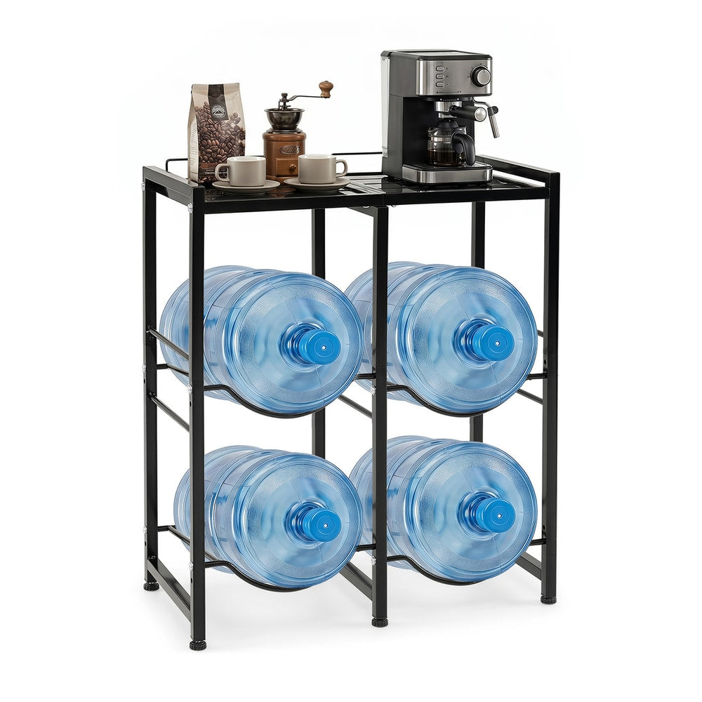 18.9 L Water Jug Holder for 4 bottles heavy-duty water jug rack with top shelf-black