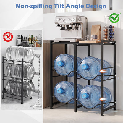 Demonstration of the non-spilling tilt angle design for removing water bottles from the rack