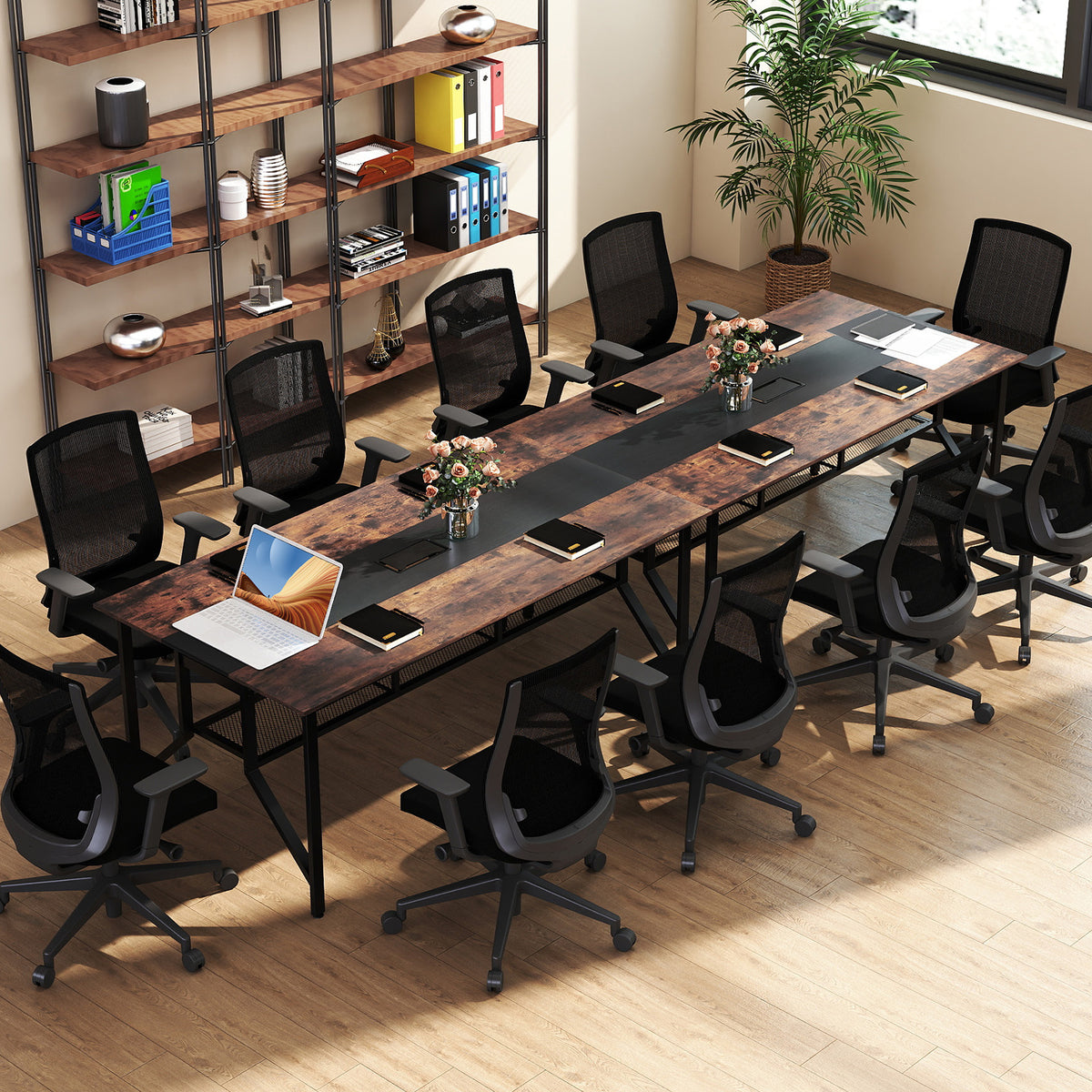 180 CM Conference Table Large Meeting Table for 6-8 People-Rustic Brown