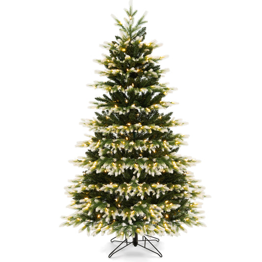 180 cm Artificial Hinged Xmas Tree with 350 LED Lights, a full tree with lights and a metal stand
