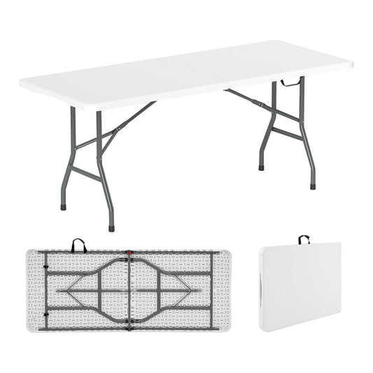 180 cm Portable Folding Dining Table shown fully assembled and in two folded configurations