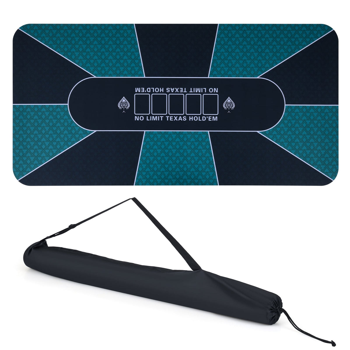 Poker Table Top with Water-repellent Surface shown flat with its black carry bag underneath