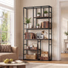 180CM Tall Bookshelf with Open Display Shelf and Metal Frame-Rustic Brown