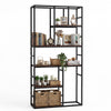 180CM Tall Bookshelf with Open Display Shelf and Metal Frame-Rustic Brown