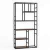 180CM Tall Bookshelf with Open Display Shelf and Metal Frame-Rustic Brown