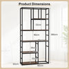 180CM Tall Bookshelf with Open Display Shelf and Metal Frame-Rustic Brown