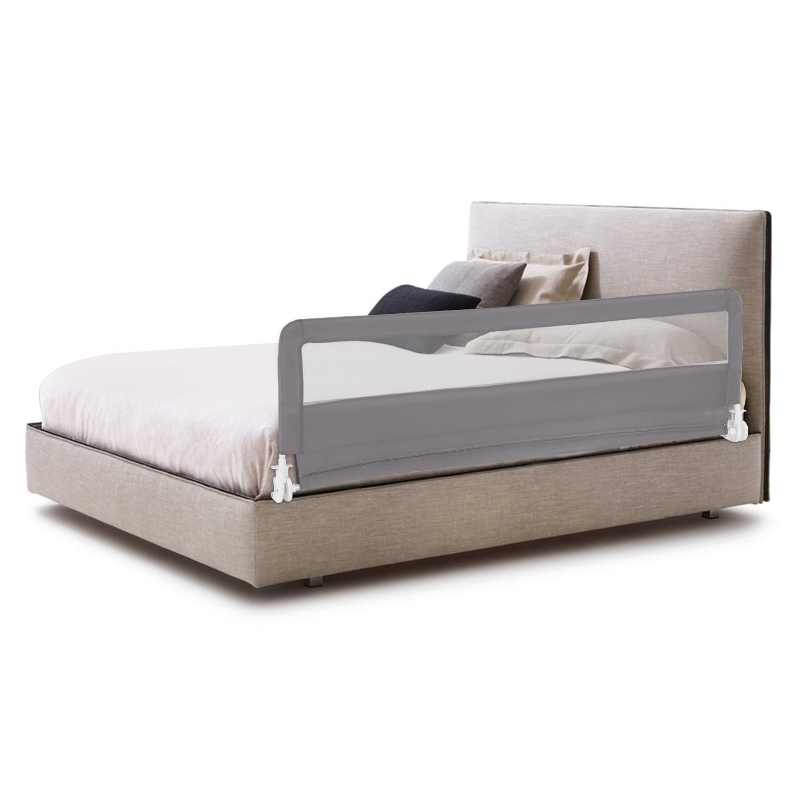 180CM Foldable Baby Bed Rail Guard with Removable Cover and Safety Strap-Grey