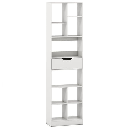 180cm Tall Bookcase with Drawer with 10 Cubesand Anti-tipping Kits for Living Room-White