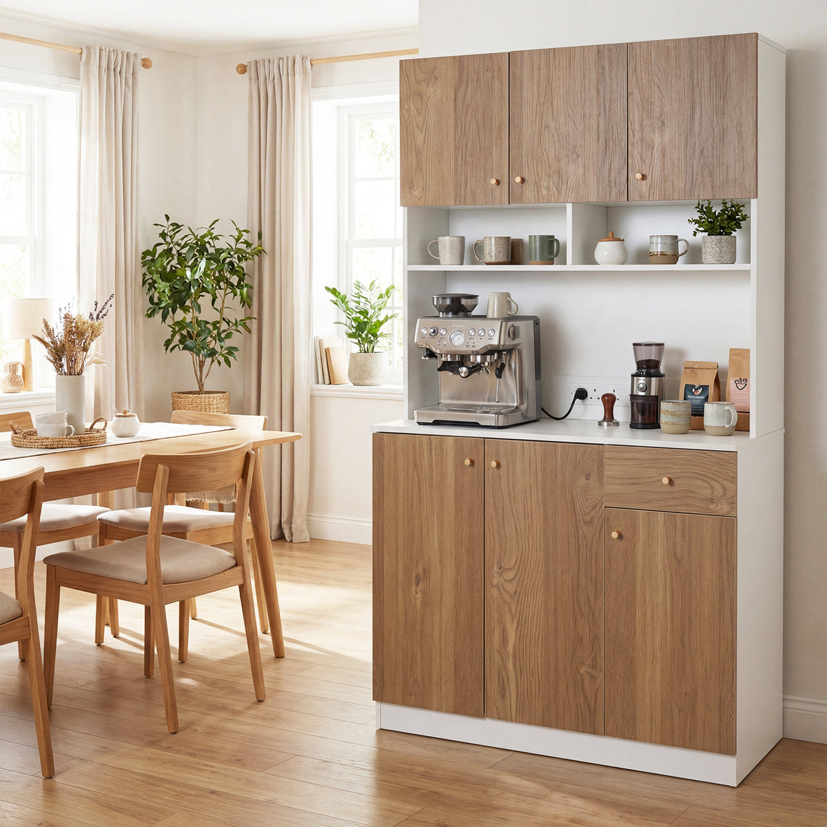 180cm Tall Pantry Cabinet with Outlets and Anti-Tipping Kits-Natural