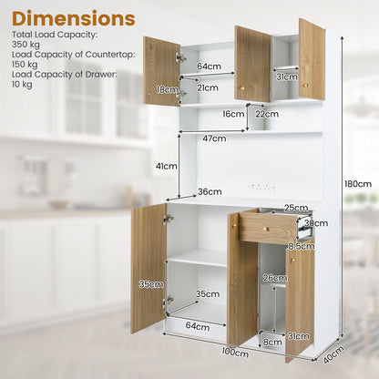 180cm Tall Pantry Cabinet with Outlets and Anti-Tipping Kits-Natural