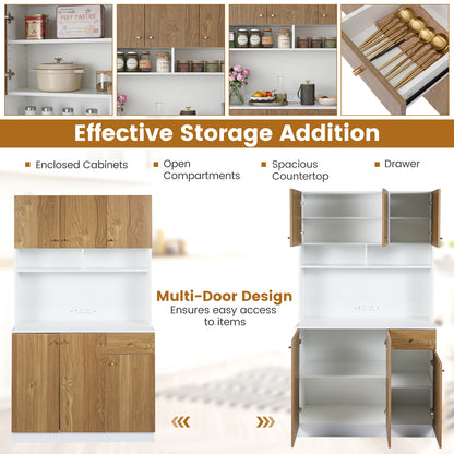 180cm Tall Pantry Cabinet with Outlets and Anti-Tipping Kits-Natural