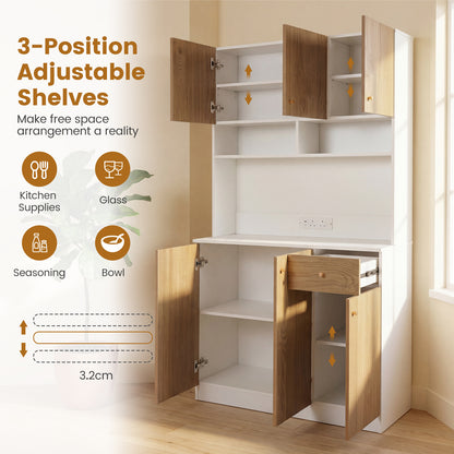 180cm Tall Pantry Cabinet with Outlets and Anti-Tipping Kits-Natural