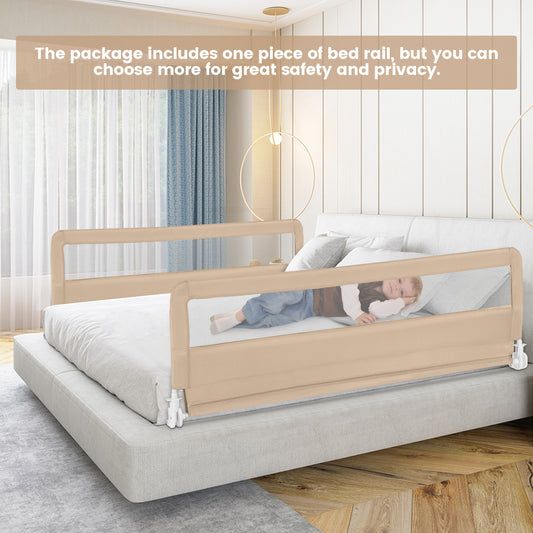 The bed rail installed on both sides of a large bed with a child sleeping inside