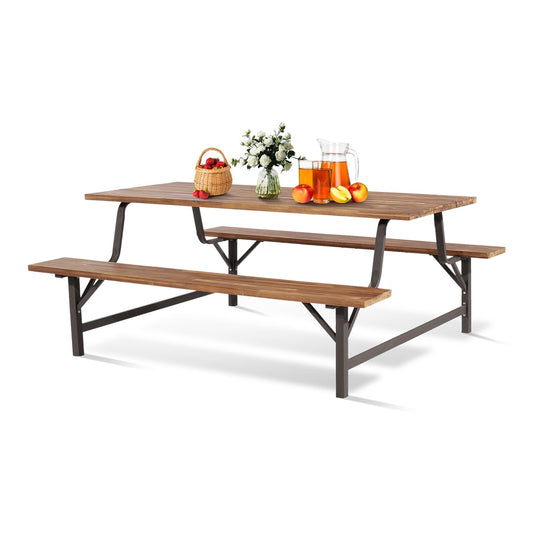 180cm Patio Picnic Table Bench Set with acacia wood tabletop and seat