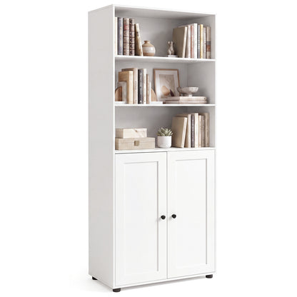 181 CM Tall Bookcase with 3 Shelves and Adjustable Shelf for Home Office-White
