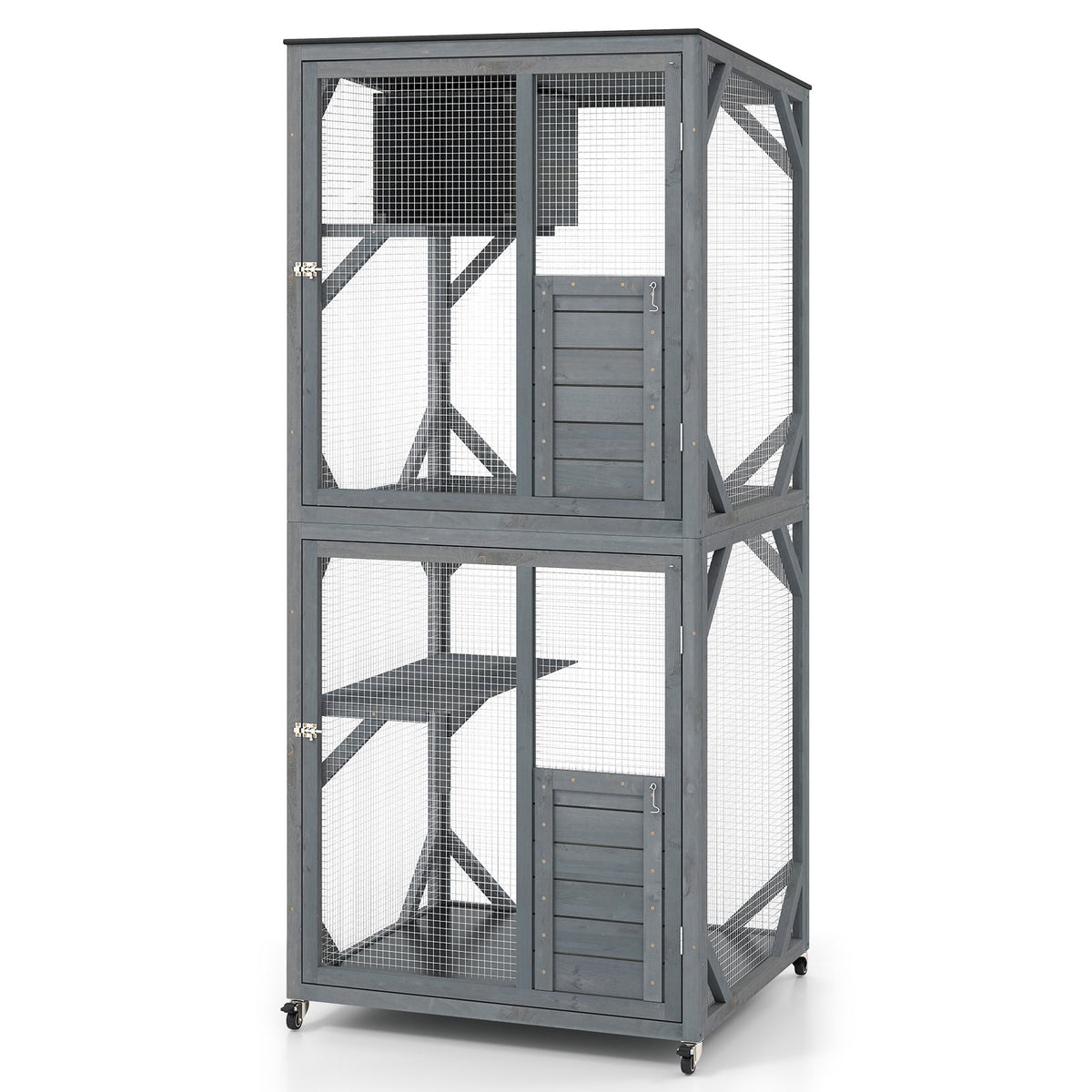 182.5 cm Large Outdoor Cat Enclosure on Wheels with two levels and wire mesh walls