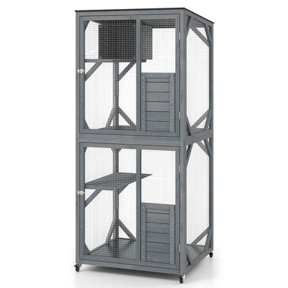 182.5 cm Large Outdoor Cat Enclosure on Wheels with two levels and wire mesh walls