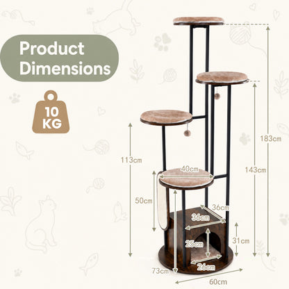 Product dimensions diagram for the tall cat tree tower showing height and platform sizes