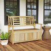 185L Patio Storage Bench Solid Wood Storage Loveseat with Backrest and Armrests-Natural