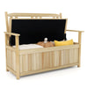 185L Patio Storage Bench Solid Wood Storage Loveseat with Backrest and Armrests-Natural