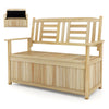 185L Patio Storage Bench Solid Wood Storage Loveseat with Backrest and Armrests-Natural