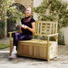 185L Patio Storage Bench Solid Wood Storage Loveseat with Backrest and Armrests-Natural