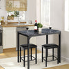 3 Piece Dining Table Set with 2 Faux Leather Backless Stools-Black
