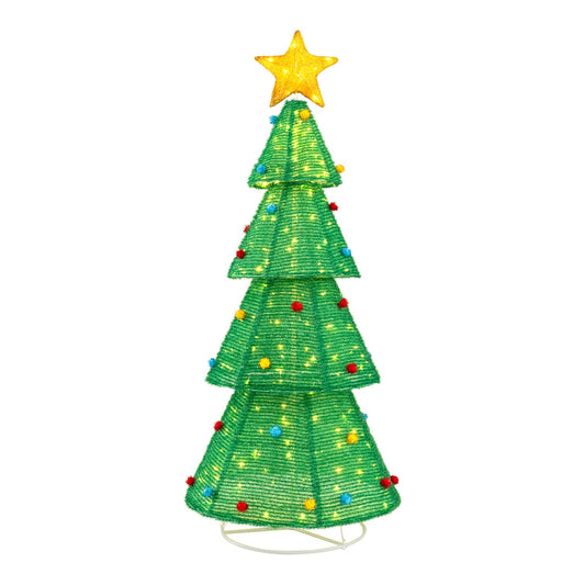 190 CM Lighted Collapsible Christmas Tree with a gold star topper and colourful baubles