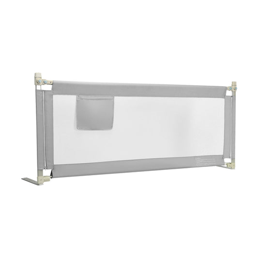 196cm Height Adjustable Bed Rail in grey with a mesh panel and a small storage pocket