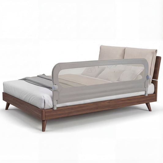 198 cm Long Adjustable Baby Bed Rail Guard with Extra Buckle-Grey on a double bed