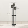 Outsunny Boho Rattan Floor Lamp, 3-Lights Rattan Lamp with Shelf, Freestanding Solar Garden Light with Auto On/Off Lights, Grey