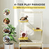 PawHut 4-Level Rolling Small Animal Cage, Rabbit Cage with 3 Ramps, Water Bottle, Food Dish, 15cm Deep Tray, Beige